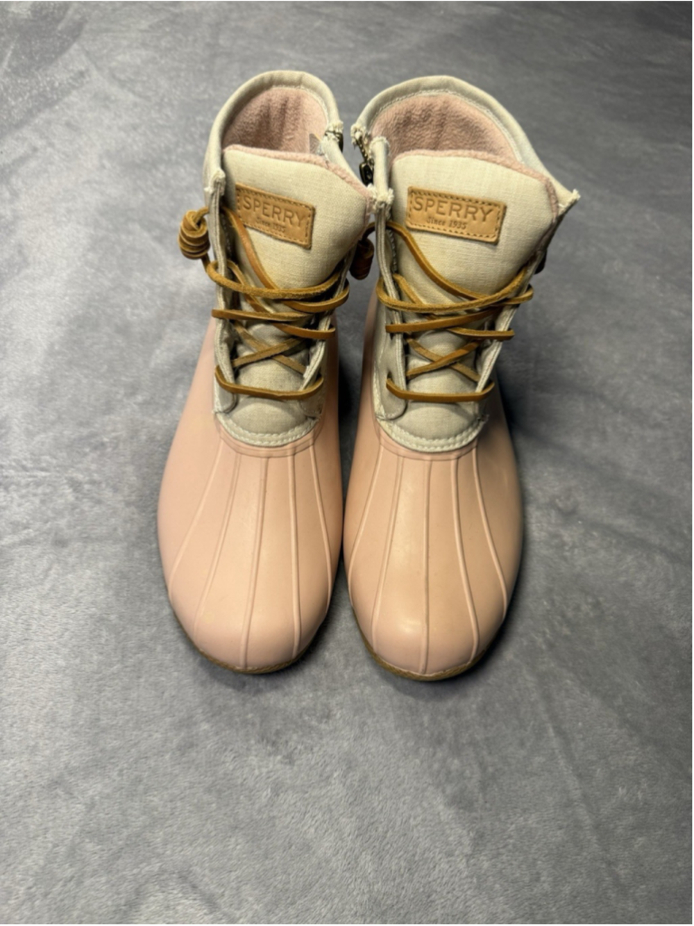 Sperry Saltwater Duck Boots Women’s 10 Pink/Tan Wool Insulated Waterproof